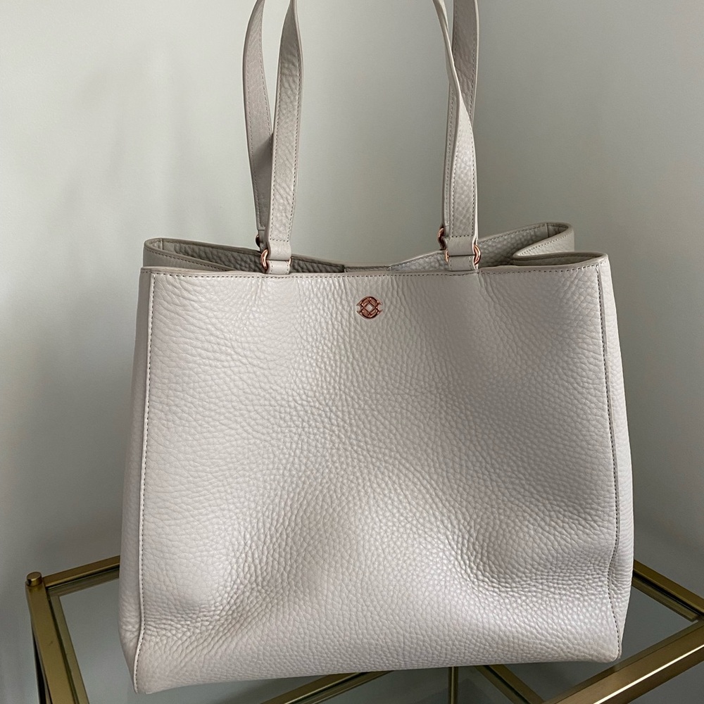 Dagne Dover Allyn Bone Taupe Beige Leather Tote